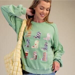 Easel Green Boot Scootin' Mineral Wash Pullover Small NEW NWT
